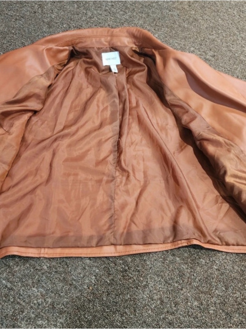 Nine West Cognac Vegan Faux Leather Moto BikerJacket Sz 1X Lined Classic - Picture 4 of 5